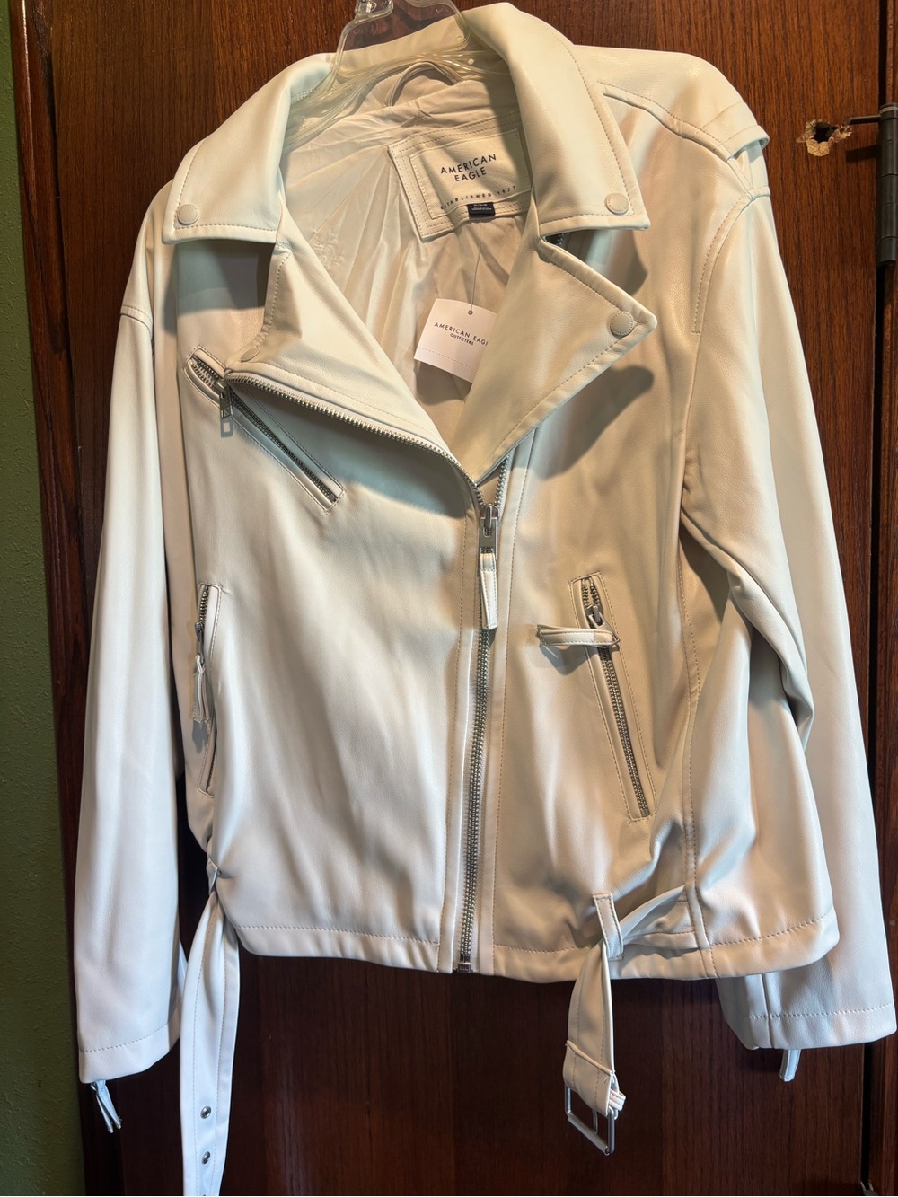 American Eagle Outfitters Cream Moto-Style Faux Leather Jacket